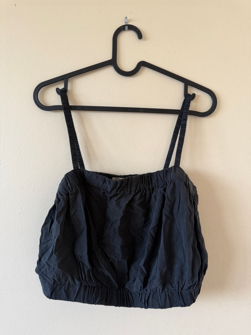 Everlane Black Smocked Strap Crop Tank